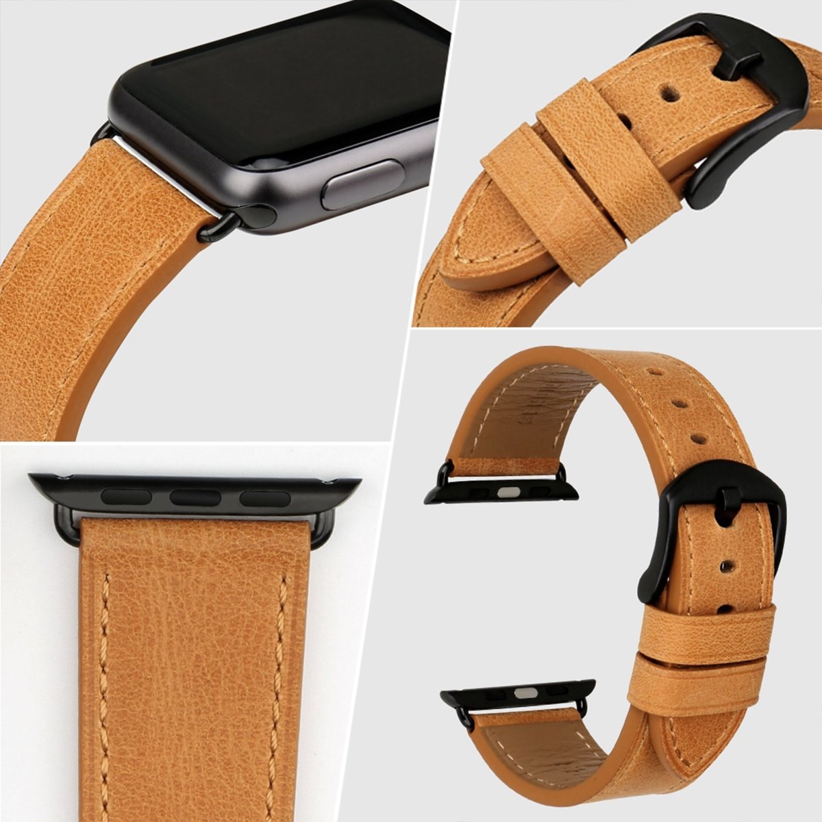 Caramel BB Full Grain Leather Apple Watch Band - BugBands