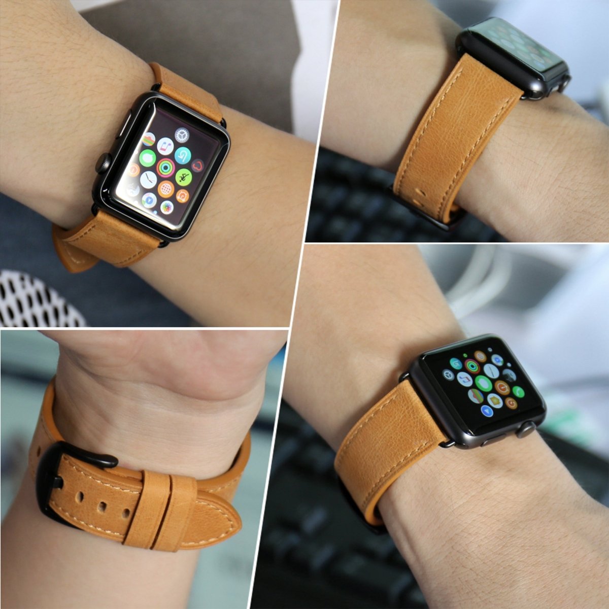 Caramel BB Full Grain Leather Apple Watch Band - BugBands