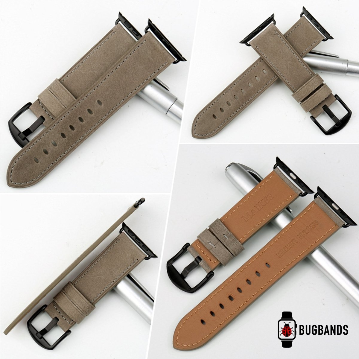 Grey BB Full Grain Leather Apple Watch Band - BugBands