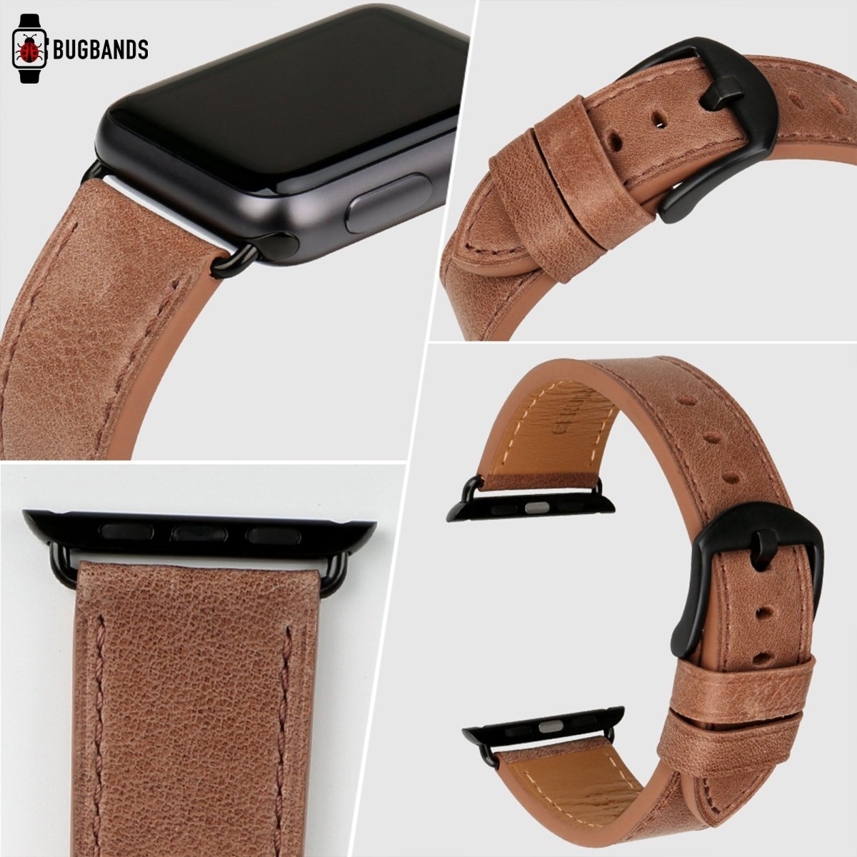 Rose Brown BB Full Grain Leather Apple Watch Band - BugBands